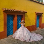 posing in her large gown